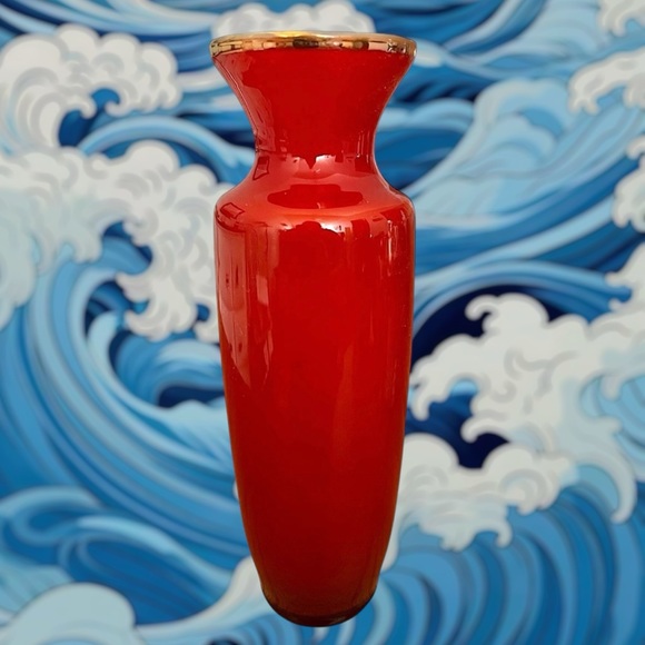 ✨VINTAGE✨Enesco Import Japan orange/red glass vase with a gold wheat design - Picture 3 of 6